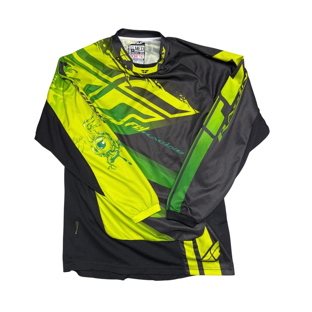 Fly Racing Kinetic Inversion Motocross Jersey Mens Medium Lime Green Grey Mesh